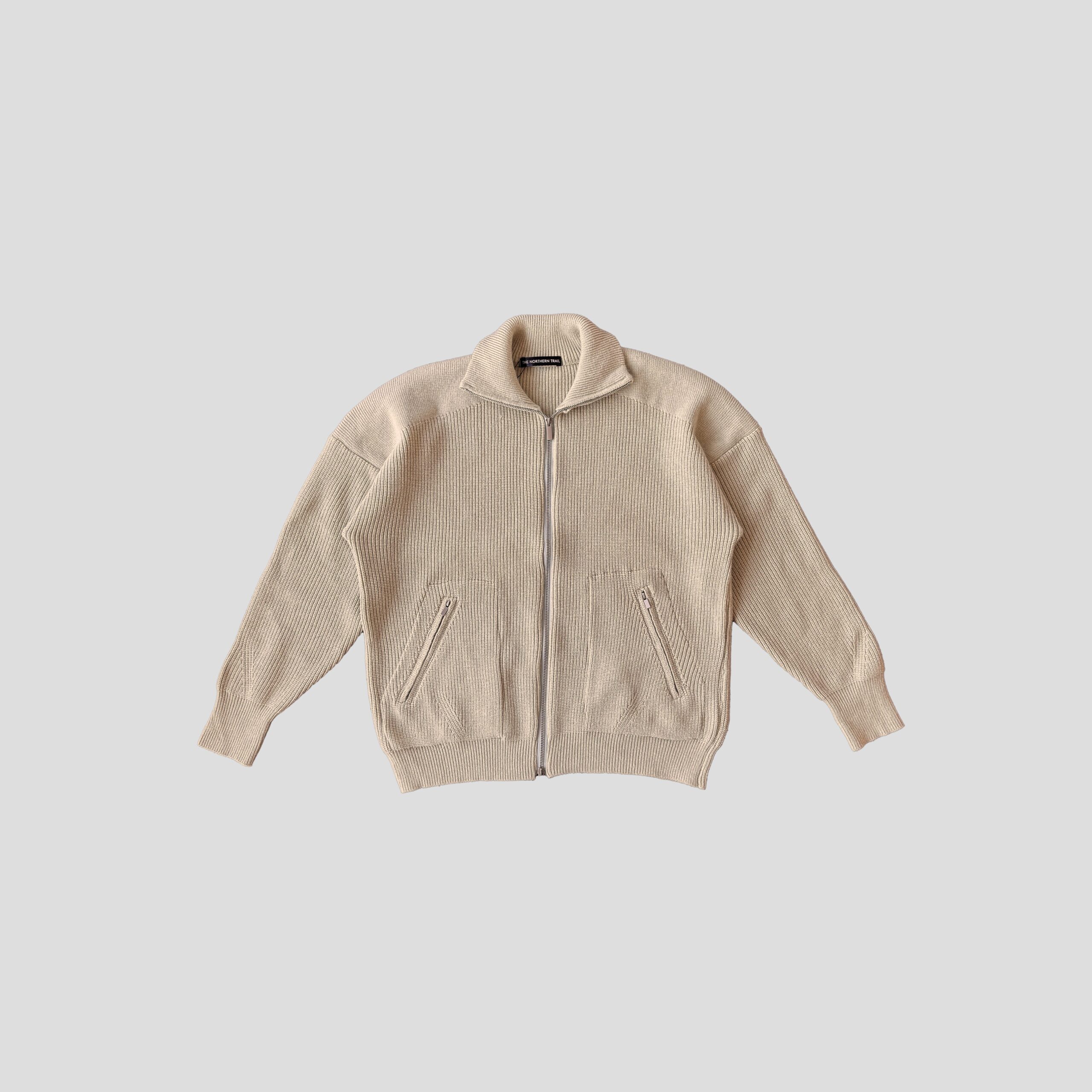 knit Zip Beige Knit Sweater | Cream - Image 1